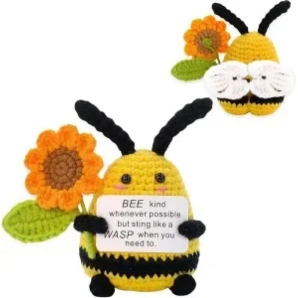 Positive Crochet Doll Knitted Animal Fruits with Affirmation Card Funny Handmade Gift Creative Table Ornaments Birthday Gift