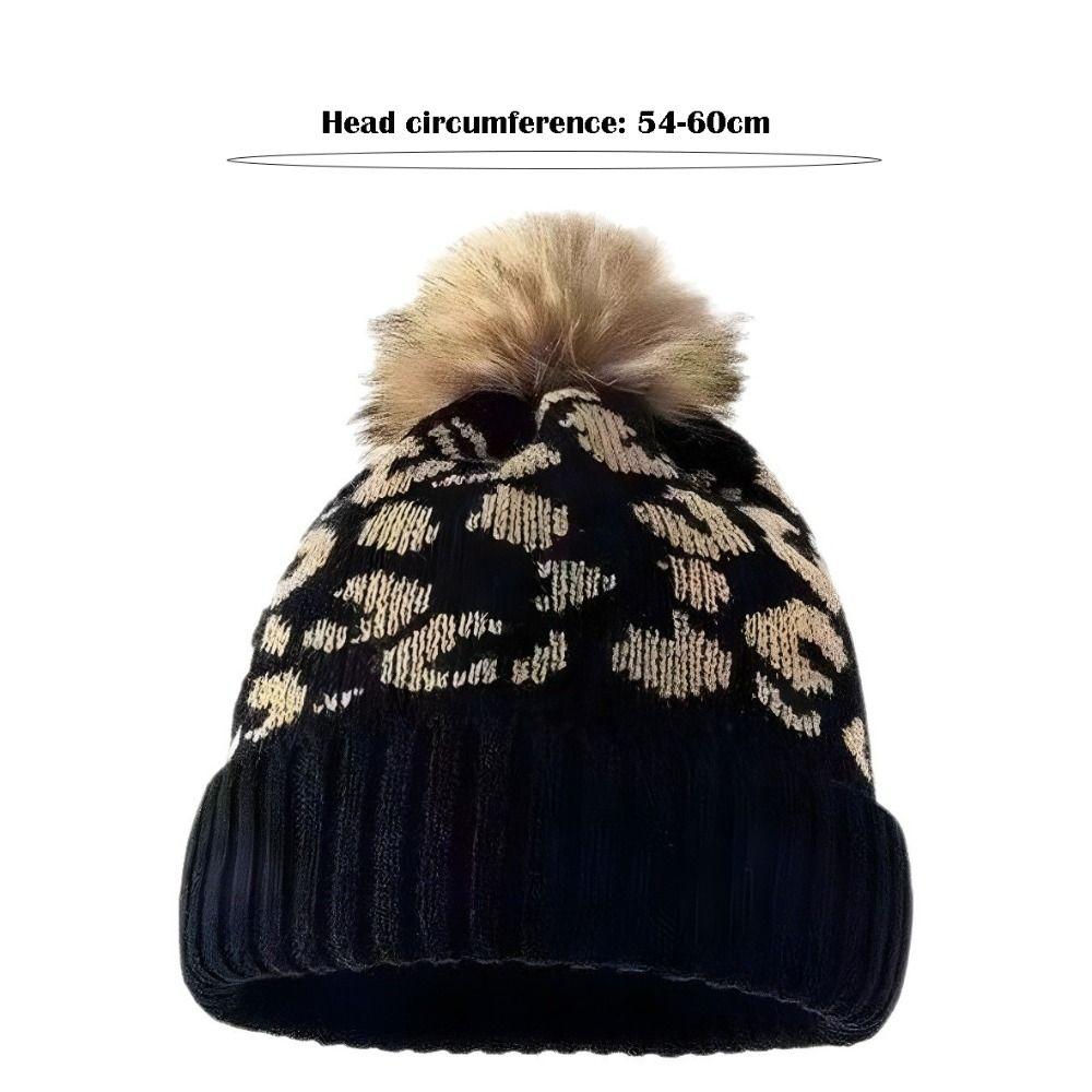 Cozy Leopard Print Hat Curled Edge Woolen Hat Trendy Knitted Hat Autumn Winter Outdoor Wear