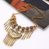 Carved Alloy Vintage Necklace With Embedded Rhinestones Decor Tassel Design