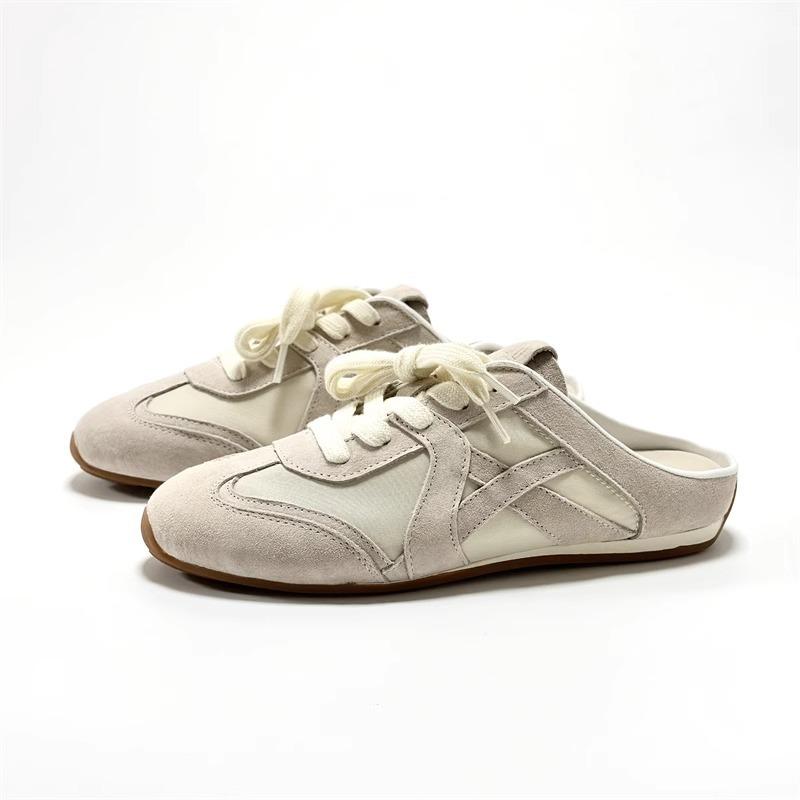 Полушлепанцы женские летние на плоской подошве, цветные, с кожаным носком, без каблука, ленивые маленькие белые туфли