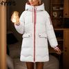 YYFS Женская мода повседневная осень-зима однотонная принт с длинным рукавом утолщенные средние куртки и пальто пуховики