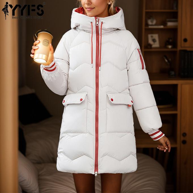 YYFS Женская мода повседневная осень-зима однотонная принт с длинным рукавом утолщенные средние куртки и пальто пуховики