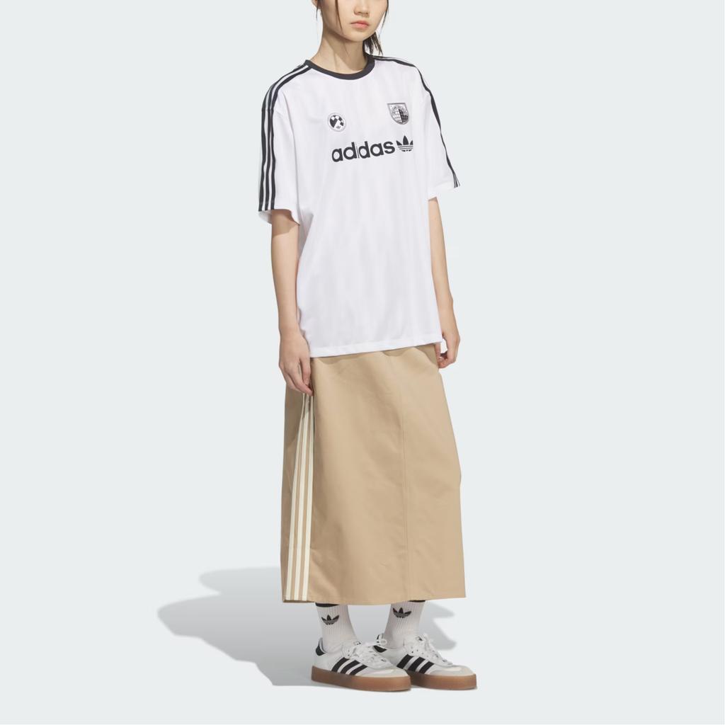 adidas Логотип Originals Полосатый Свободный крой Плечо спущено Свитшот Круглый вырез Короткий рукав Футболка Женские топы HZ0846