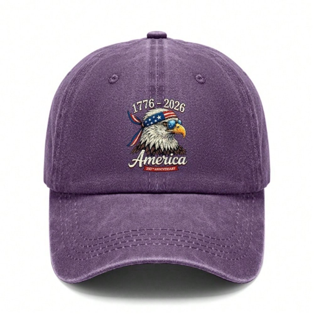 [Patriotic Baseball Cap] 2026 Anniversary Eagle Print Polyester Adjustable Washed Cap Unisex Vintage Sun Protection Casual Outdoor Sports Hat For