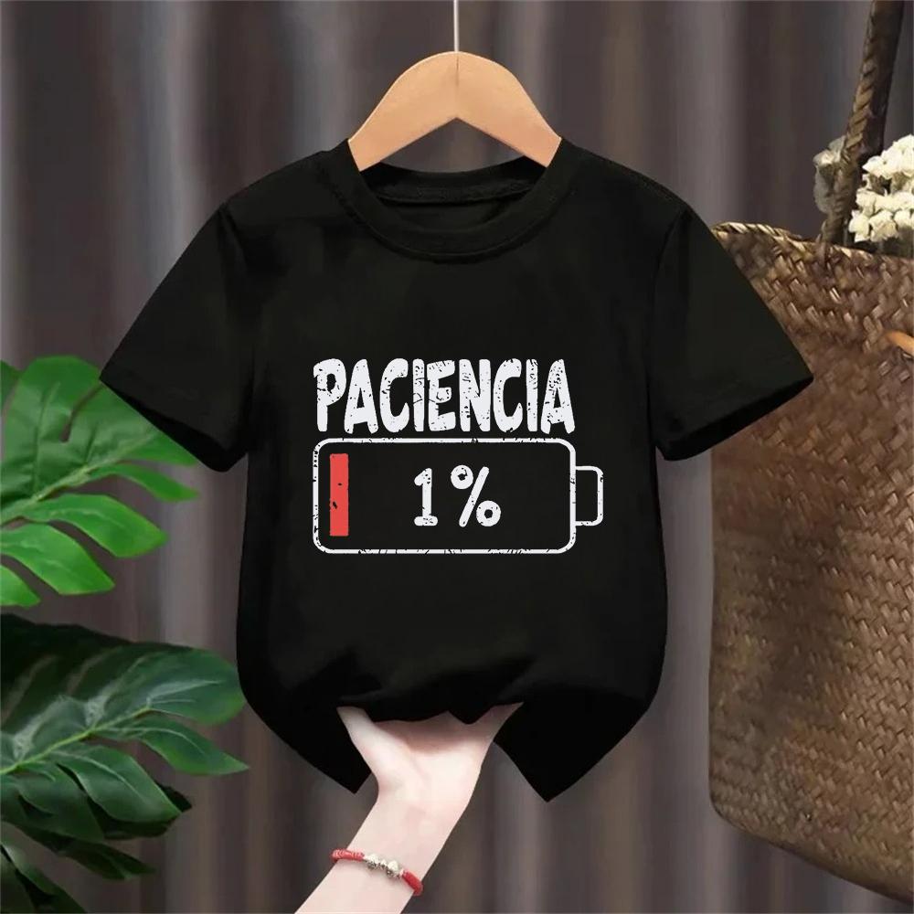 Vibrant Spanish Letter Print Short Sleeve Round Neck Kids Casual T-Shirt 100% Summer - Breathable