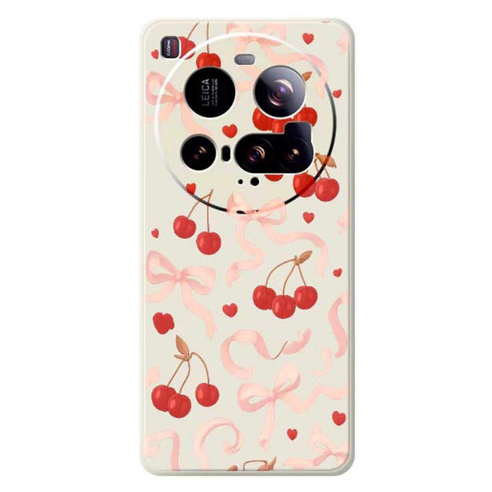 For Xiaomi 15 Ultra Case Big Bow Cherry Pattern Printing Straight Edge TPU Phone Back Cover