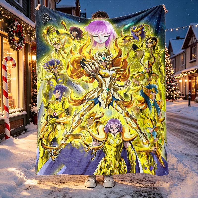 Saint Seiya Pattern Blanket for Home Decoration, Bed, Sofa, Car Travel, Camping, Suitable for All Seasons, Birthday Christmas Gift