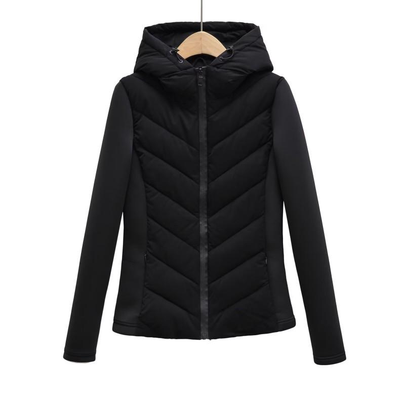 Womens Winter Streetwear Slim Fit Cotton Puffer Jacket With Color-Block Sleeves Black White Army Green Brown
