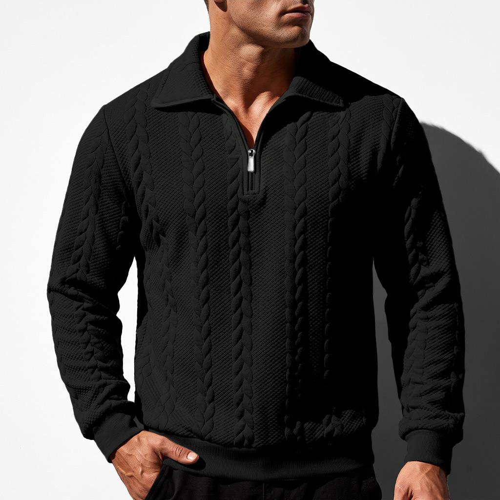 Loose-fit, Heavyweight Jacquard-patterned Men’s Autumn Polo Sweatshirt with A Lapel and A Simple, Casual Design