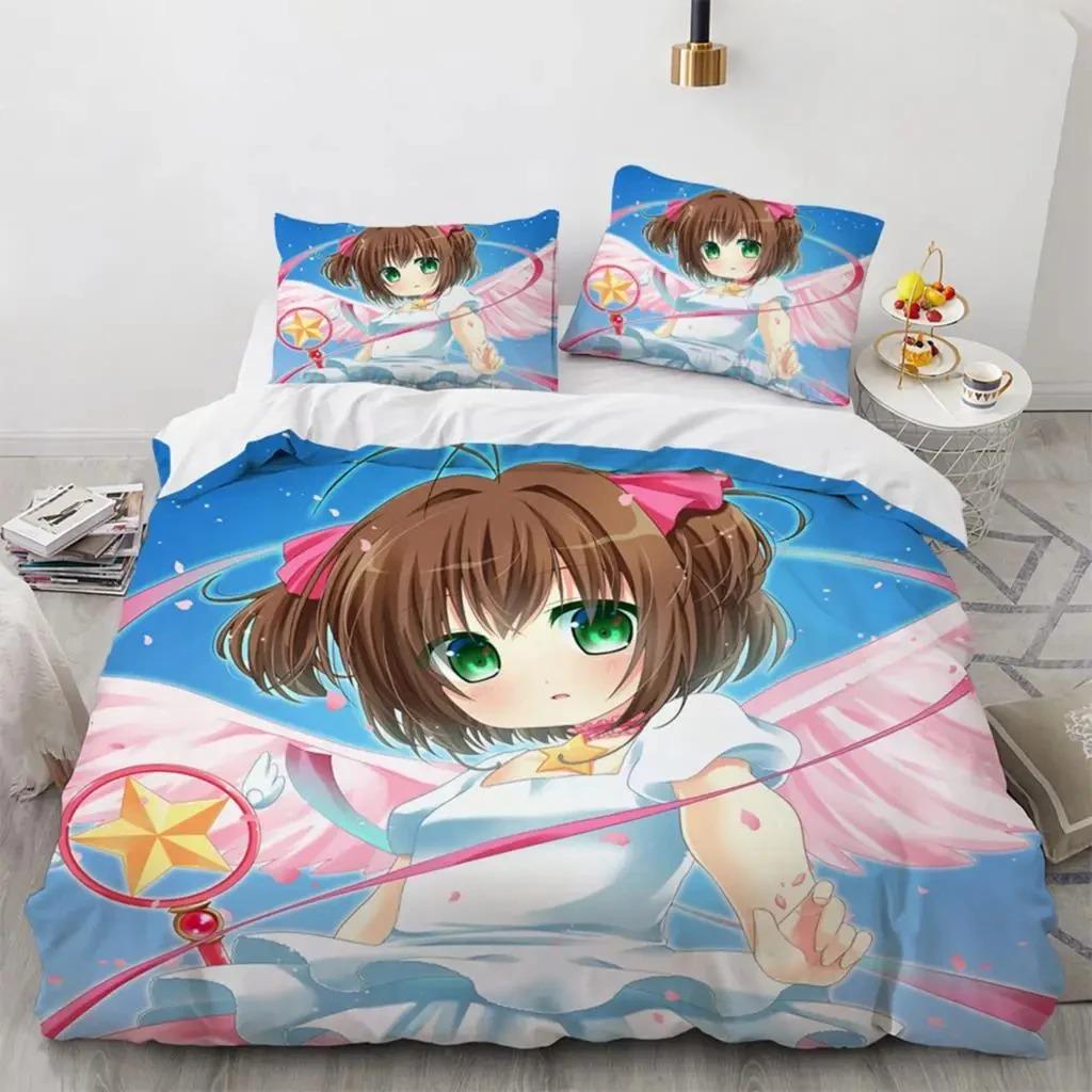 Аниме Cardcaptor Sakura Комплект постельного белья для спальни Мягкое современное покрывало Удобное детское пододеяльник Наволочка