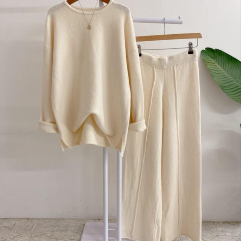 Honey J Knit Straight Pin Tuck Banding Pants  4color 