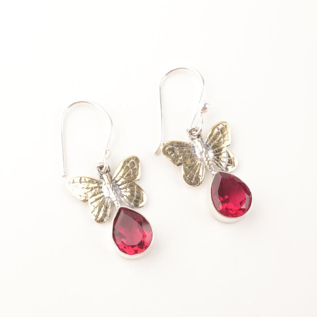 Натуральный розовый рубеллит, серебро 925 пробы, серьги-крючки ручной работы 1,3" EE-155-4