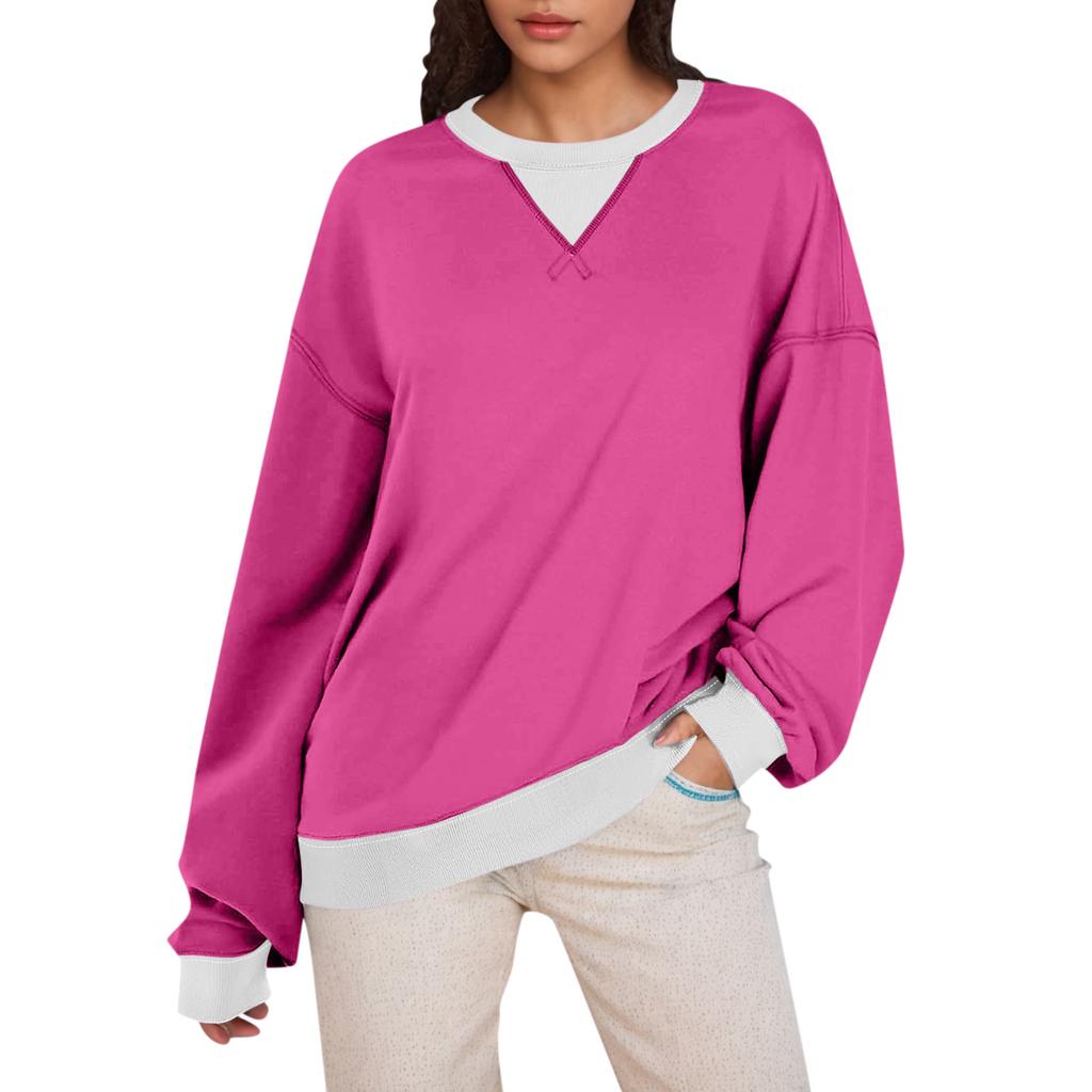 Женская толстовка большого размера с цветными блоками, толстовки с длинным рукавом, рубашка с круглым вырезом, осенний пуловер, топ, модная одежда