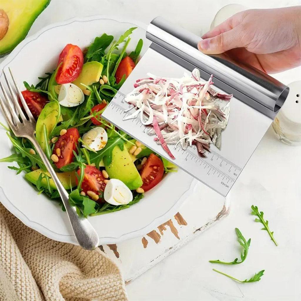 Stainless Steel Bench Scraper with Measuring Guide - Pizza Dough Cutter, 6 x 4 Inch