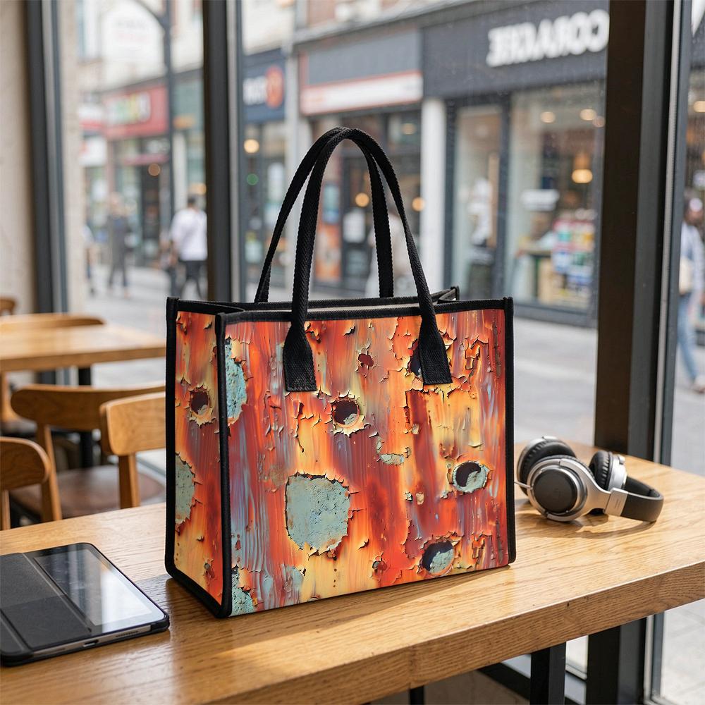 Rust Art Printed Tote Bag Large Capacity Canvas Shoulder Bag Casual Daily Commuter Handbag