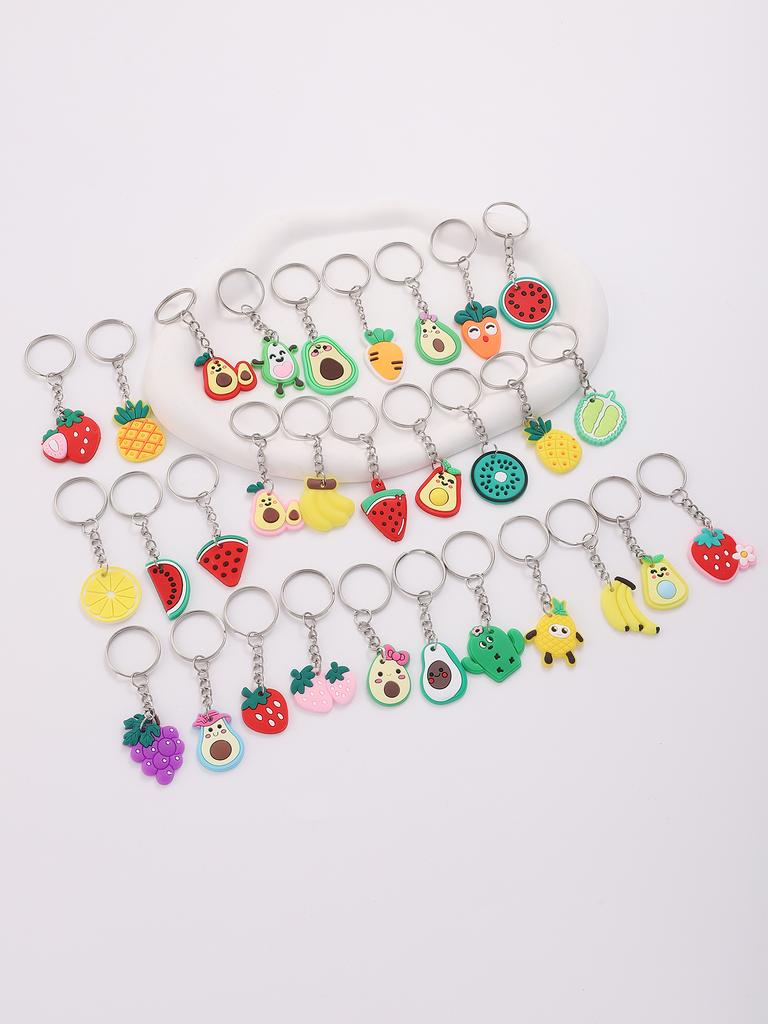 30pcs Fashion Fruit Keychain Cute PVC Fruit Series Pendant Key Ring Bag Backpack Charm Birthday Party Decor Boys Girls Gift