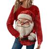 Женская Мода Повседневный Свободный Топ с Круглым Вырезом и Длинным Рукавом с Рождественским Принтом