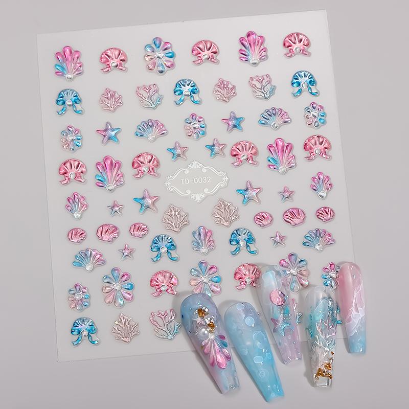 1pc 5D Ocean Dolphins Jelly Nail Art Sticker Jellyfish Shells Self-Adhesive Nail Decals for Nails DIY Manicure Decoration