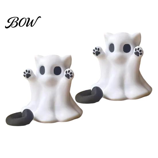 Spooky Desktop Decorations Halloween Ghost Cat Statue, Cute Figurine, Cartoon Unique Home Decor Accents Decoration for Office Small PVC Figurines