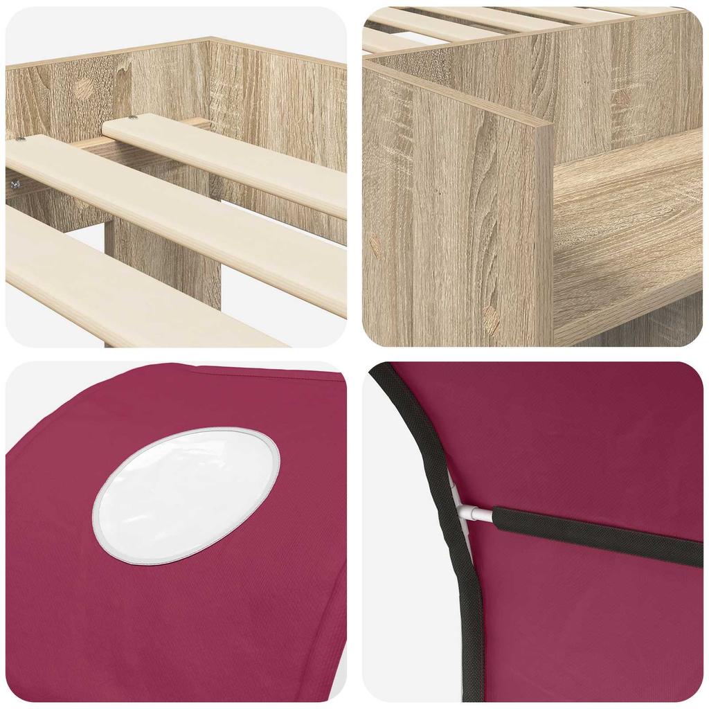 Bed with Tunnel 3 Pcs Sonoma Oak and Red Engineered Wood