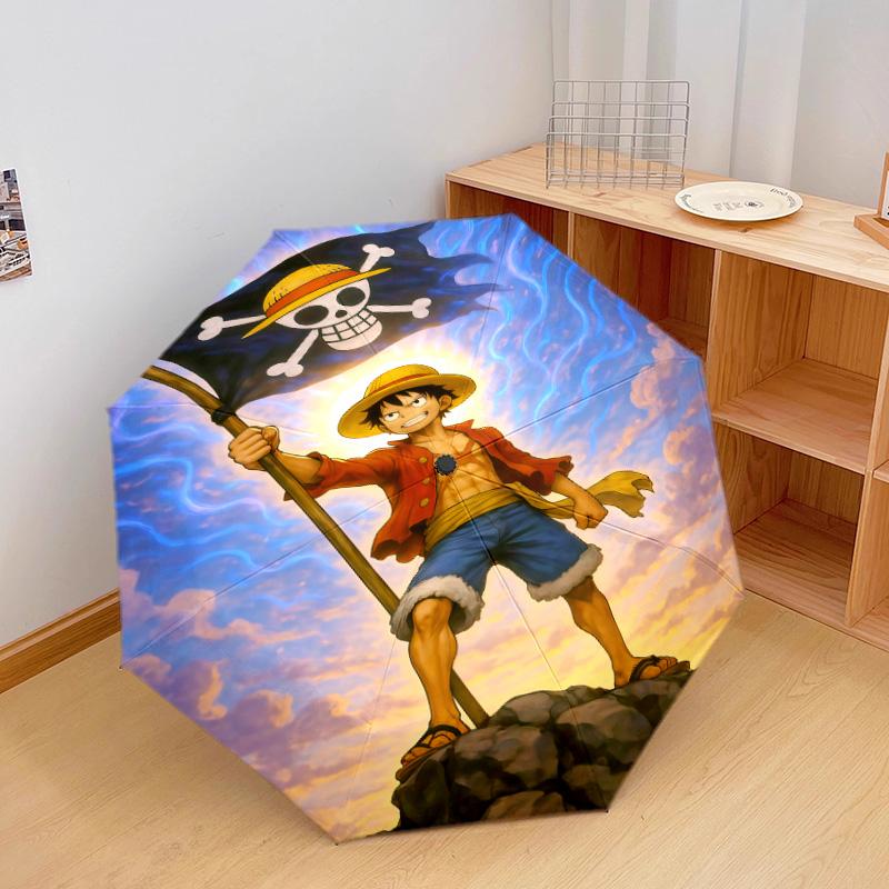 1 шт. Автоматический складной зонт - Узор Luffy D Портативный складной дизайн с 8 спицами Рождественские подарки на день рождения