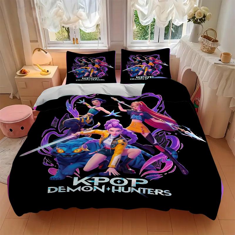 Kpop Demon Hunters Print 3Pcs Bedding Setduvet Cover With 2 Bedropillowcase Home Birthday Gift