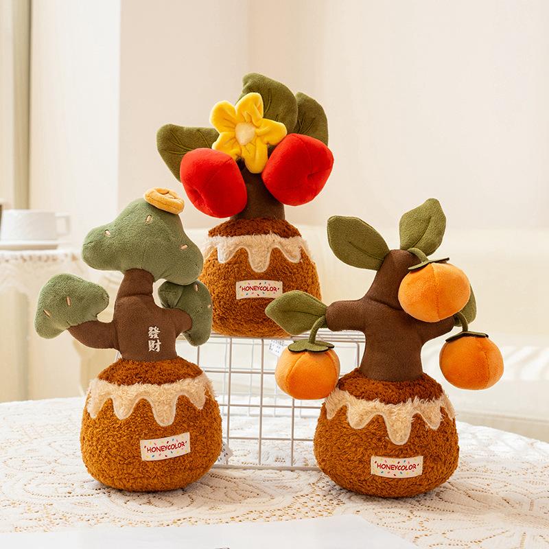 Potted Plush Toy Carrot Tomato Citrus Planter Styles Soft Fabric Leaves Compact Home Decor Accent for Shelf Nightstand Room Gift