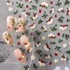 Delicate Chic White Flower Jelly Green Leaves Red Fruits Lily Gardenia Self Adhesive Nail Art Stickers Manicure Decal