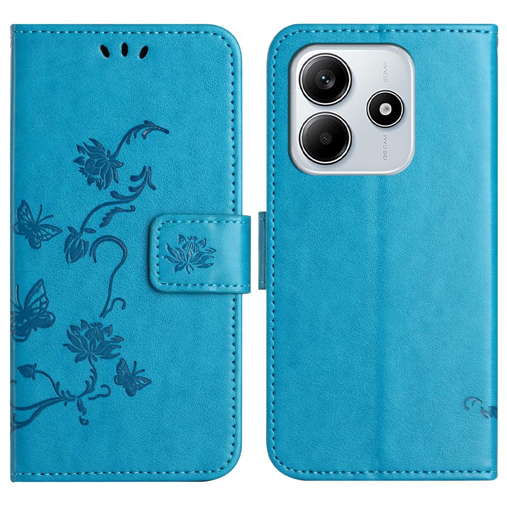 For Xiaomi Redmi Note 14 5G Case Wallet Stand Imprinted Butterfly Flower PU Leather Phone Cover