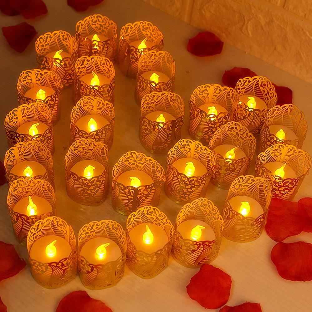 Беспламенные чайные свечи на батарейках, светодиодные чайные свечи с бумажным абажуром для свадьбы, Дня святого Валентина, Хэллоуина, Рождества