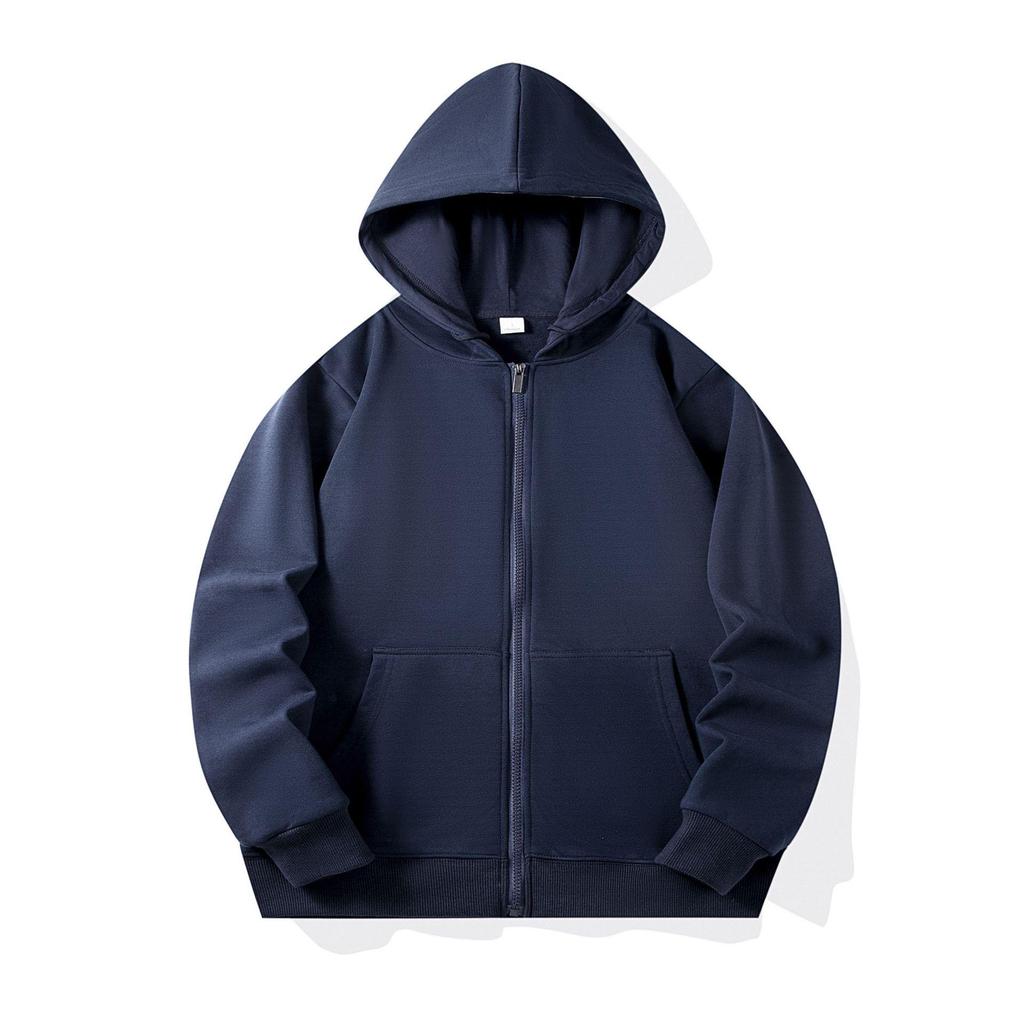 Autumn Children's Terry Cloth Zip-Up Hoodie with Pocket - Solid Color Korean Style Parent-Child Jacket