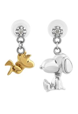 Ограниченный набор ювелирных изделий Snoopy Woodstock 3D 3D покачивающиеся асимметричные серьги 2P бинауральные 925 серебро золото PEANUTS официальные официальные товары [Shinjuku
