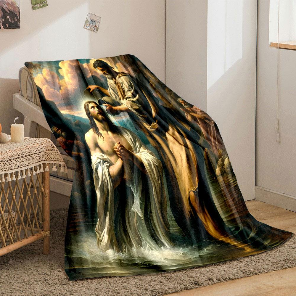 Jesus Baptism Scene Blanket  Printed Blanket for Living Room Bed Couch lunch break Soft Cozy Blanket for Friend's festival Gift