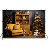 Mocsicka Christmas Home Background Photography Xmas Tree Gifts Bear Bookshelf Yellow Sofa Decorations Baby Photo Studio 135