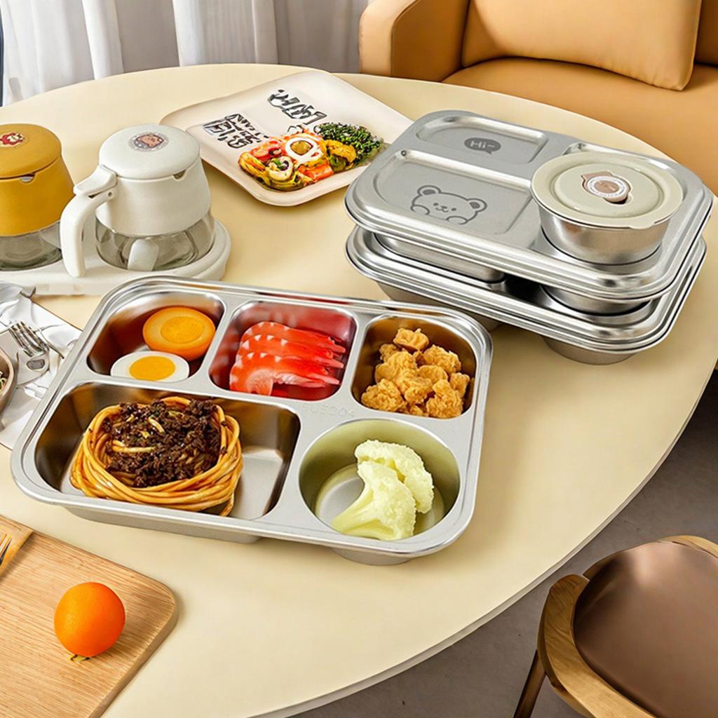 1/1,5 л Ланч-бокс из нержавеющей стали 304 с крышкой, отделения углублены, поднос для фаст-фуда, студенческая столовая, сетчатый бенто-бокс
