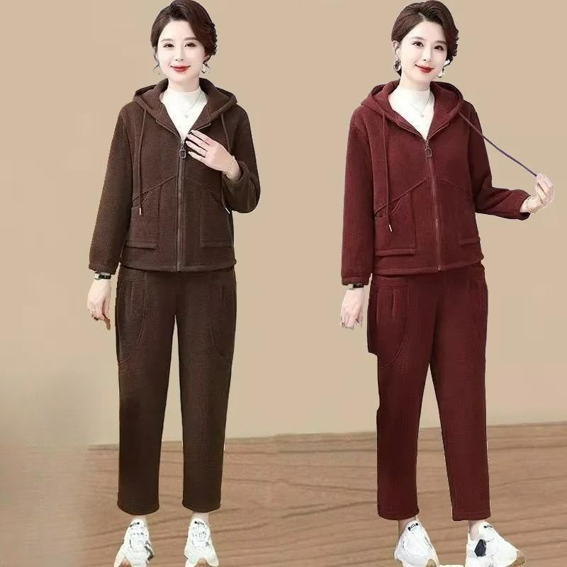 Плюшевый Теплый Спортивный Костюм Осень Зима Мода Повседневная Одежда Женский Костюм Костюм Двойка