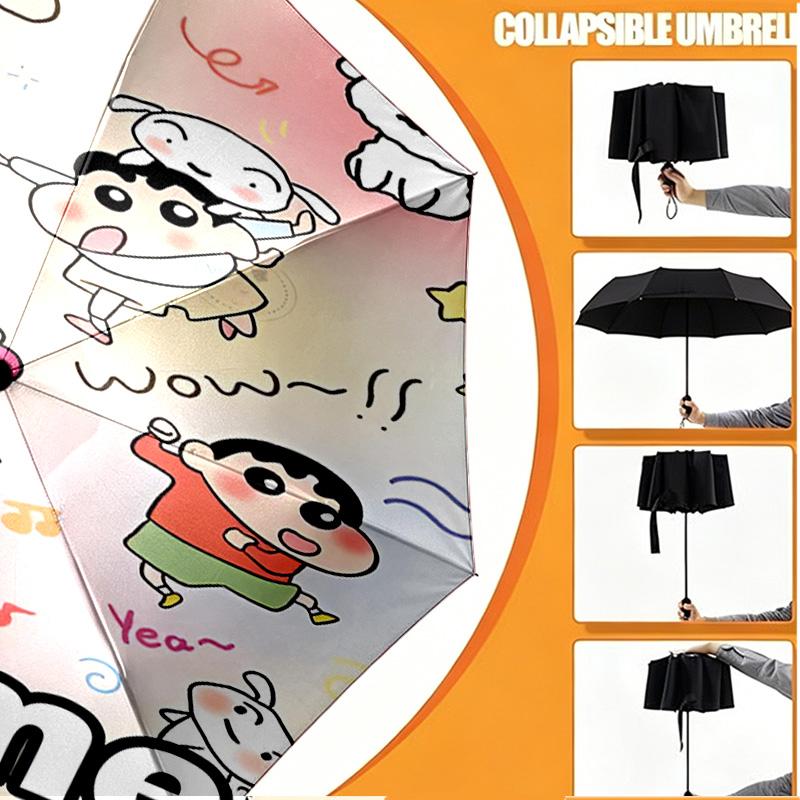 Custom Name Personalized Crayon Shin Print Umbrella, Auto Open Close, 8‑Rib Sturdy Frame, Commute Camping Hiking Use, Birthday Gift
