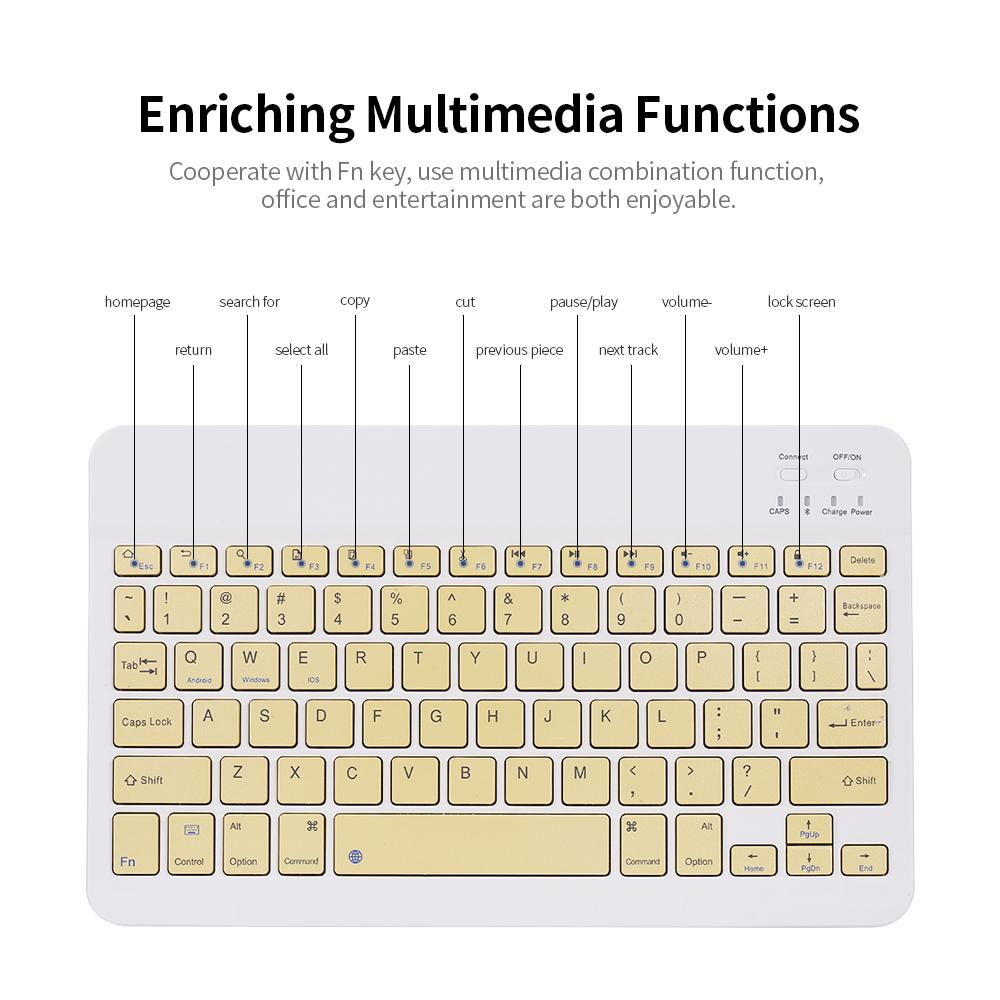 10-дюймовая беспроводная клавиатура BT Threesystem, универсальная красочная перезаряжаемая BT-клавиатура, мобильный телефон