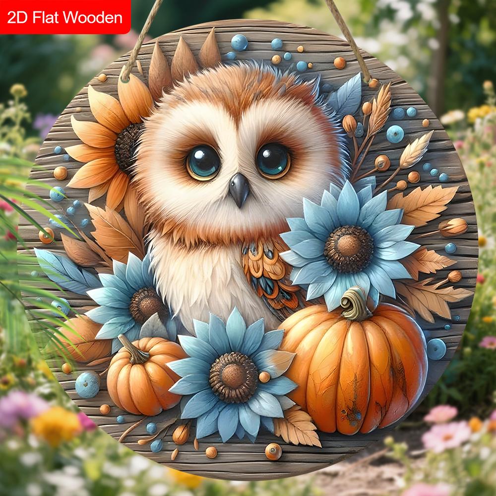 4 Different Styles of Russian Wooden Sign with Owls Pattern, Round Sign for Front Door, Wall Hanging Decor, Ideal Gift for Friend & Family