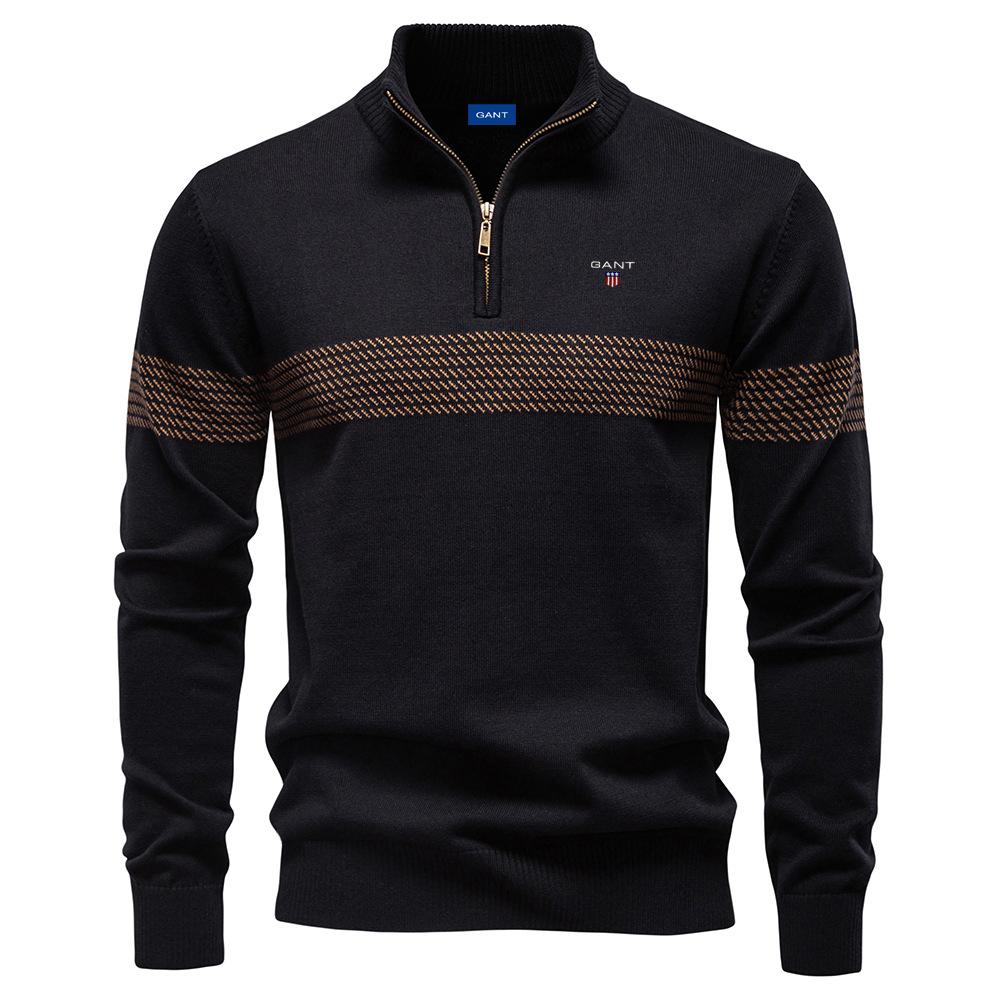 Gant Autumn and Winter Embroidery New Business Stand Collar Men's Pure Cotton Sweater, High-quality Casual Half Zipper Men's Top