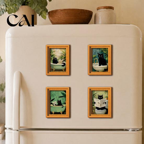 Autumn Home Wall Decorations Black Cat Wooden Refrigerator Magnet, Halloween Theme Decorative Festive Kitchen Accessories Magnetic Decal, for Cabinets