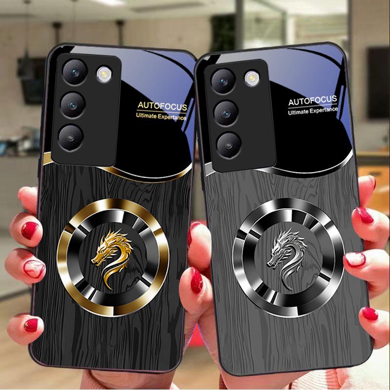 Circle Dragon Для Y72 33S 11 03 36 96 Lite 35 16 Iqoo 12 V40 SE 5G 29 40 21 30 X80 Pro Vivo Чехол для телефона из закаленного стекла Черный