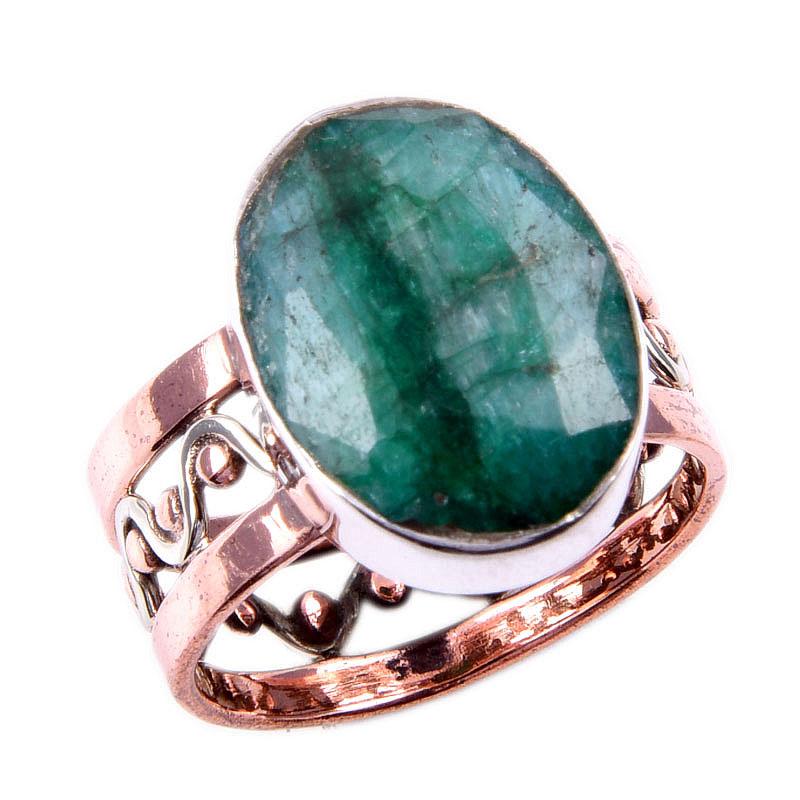 Изумруд(Смоделированный) Подарочное кольцо ручной работы из стерлингового серебра 925 пробы в двух тонах S.7.5US f8k74