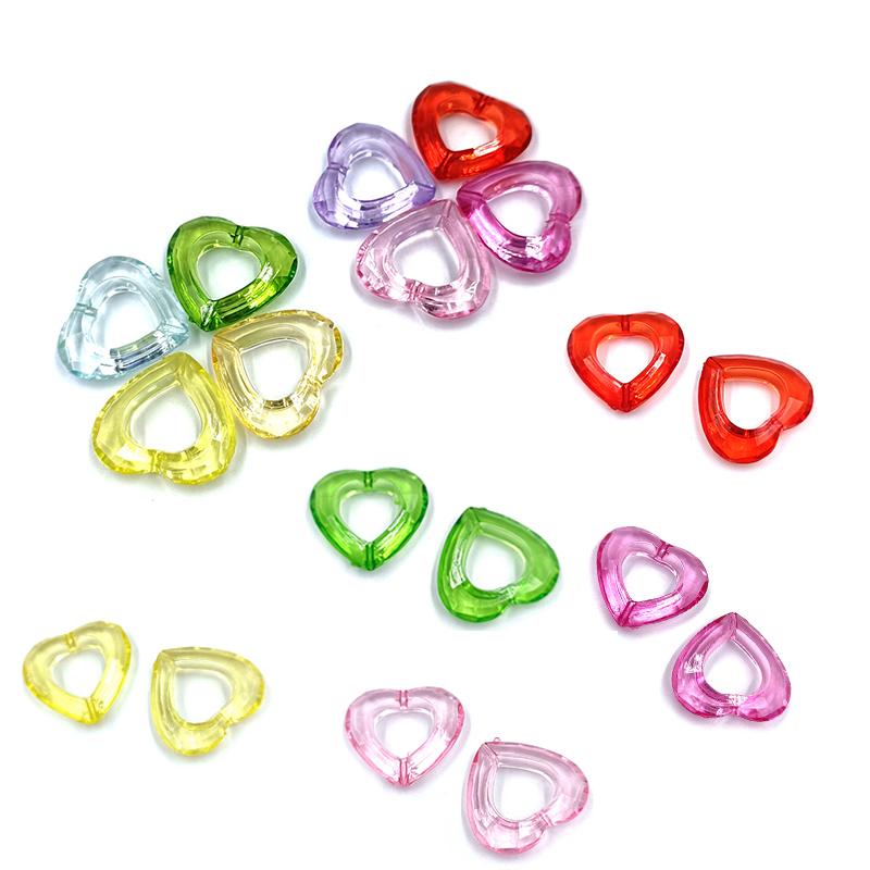 Полые бусины в форме сердца ярких цветов, акриловые принадлежности ручной работы, свободные бусины, 10 шт., для изготовления ювелирных изделий, аксессуары «сделай сам»