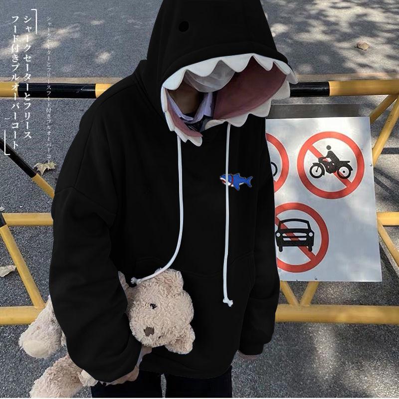 Funny Shark Patchwork Hoodies Man Autumn Kawaii Sweatshirt Oversized 2021 Casual Long Sleeve Pullover School Couple Clothes