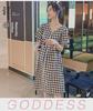 Stylish Plaid V-Neck Buttoned Maternity Dress - Loose Fit, Plus Size, for Summer
