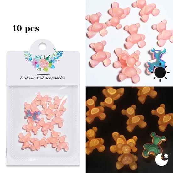 10 шт. Украшения для ногтей, яркие цвета, креативная форма, потрясающий визуальный эффект, невыцветающие светящиеся 3D-медведи, украшения для маникюра