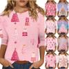 Women's O-Neck 3/4 Sleeve Christmas Print Top