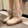Празднуйте Новые Меховые Короткие Зимние Ботинки на Толстой Подошве Женские Круглый Носок Боковая Молния Утепленные Теплые Хлопковые Ботинки Платформа Ботильоны Женские