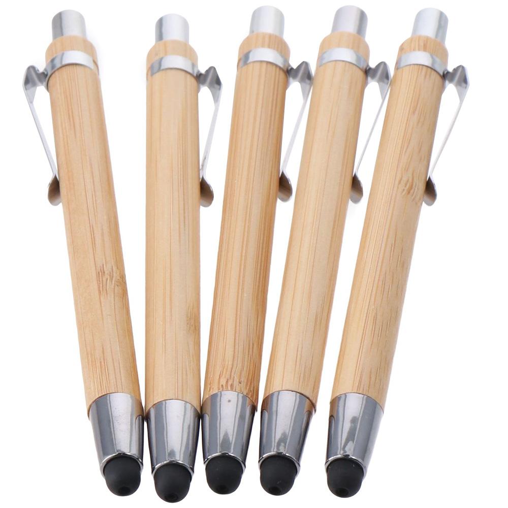 Bamboo Sustainable Pens Black Ink Stylus Touch Pen Упаковка из 5 шариковых ручек для офиса